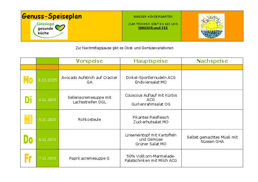 Studio 3 Speiseplan